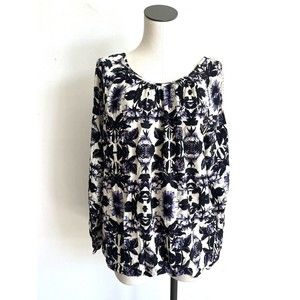 Ellos Purple & Black Floral Top Long Sleeves Scoop Neck Bubble Hem Lace 16